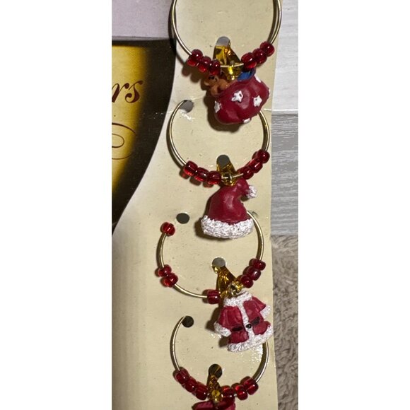 Boston Warehouse Christmas Wine Markers Set Of 6 Red & White Holiday Charms - Picture 4 of 4